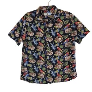 HIGH SURF Short Sleeve Button Front Shirt Size XL Coconut Parrot Tropical